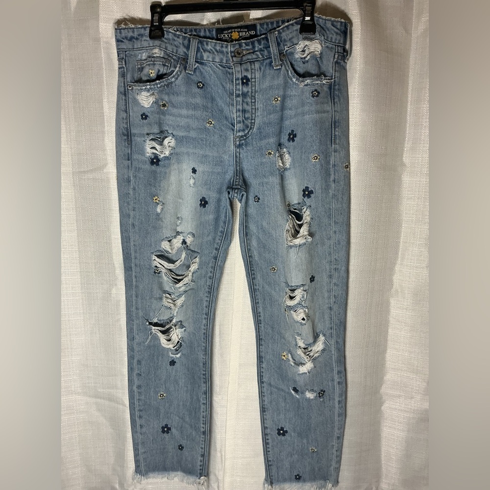 Lucky Brand Light Blue Distressed Floral Jeans